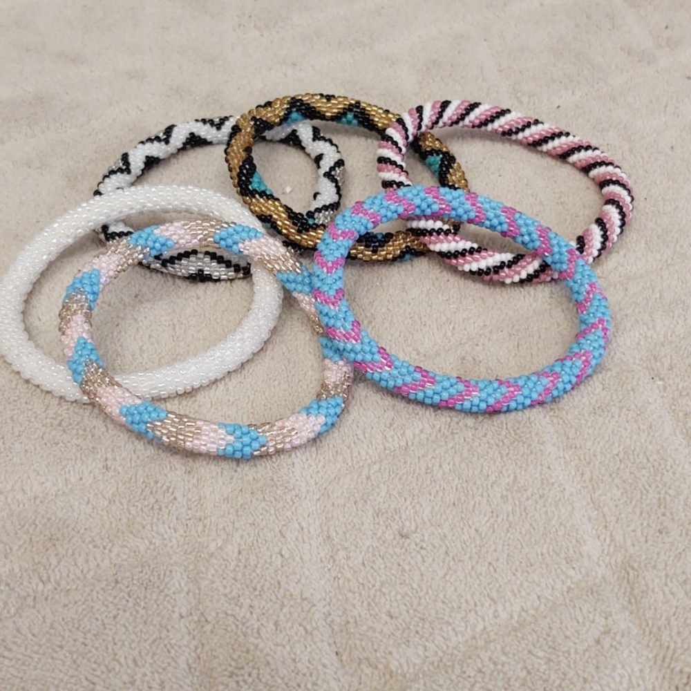 6 handmade beaded bracelets